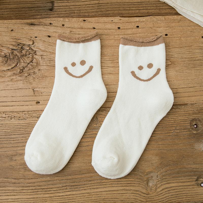 Lovely Smile Face Cotton Socks, 5 pairs